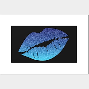 Blue Ombre Faux Glitter Lips Posters and Art